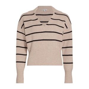 NEW Reformation Beckie Cashmere Collared Sweater Barley with Black Stripe Small